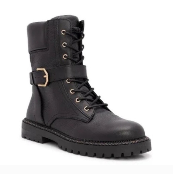 Vince Camuto Shoes - Vince Camuto Repla Black Leather Lace Up Moto Combat Boots